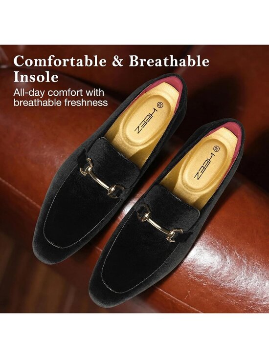 HEEZ Men\'s Black Velvet Loafers Metal Buckle Slip On Tuxedo Dress Formal Shoes